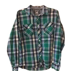 Extreme Couture Plaid Long Sleeve Button Down Shirt Skater Size Large
